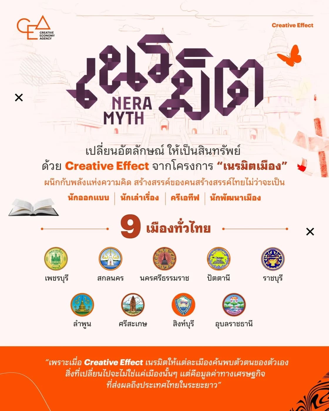 โปสเตอร์โครงการเนรมิตเมือง (Neramyth City) โดย CEA แสดง 9 เมืองนำร่องทั่วไทย